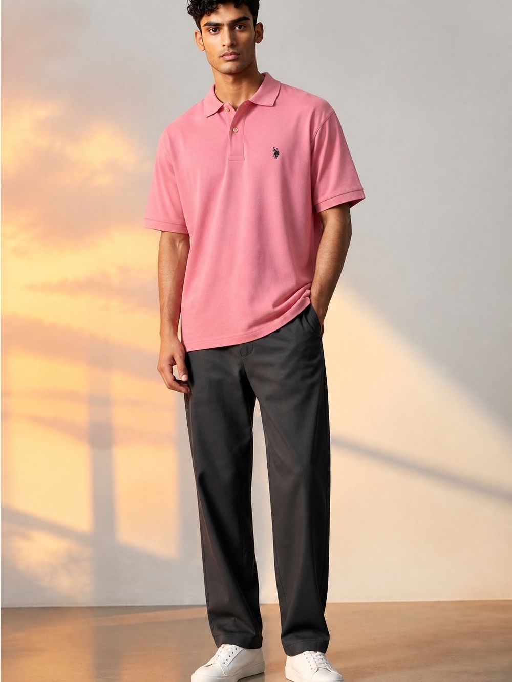 Men's Pink Polo Shirt with Small Chest Logo( M)